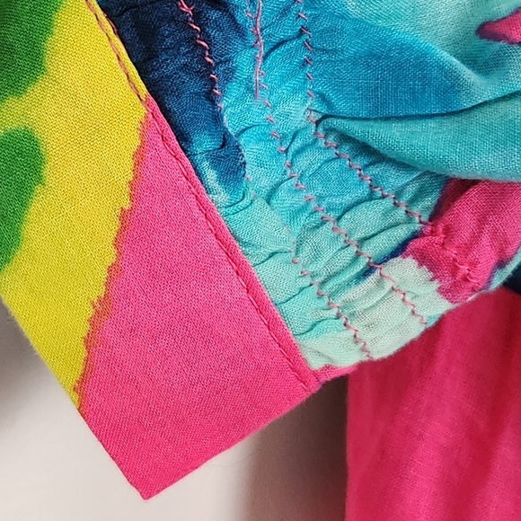 Caribbean Joe Cotton Tropical Pink Multicolor Smocked Button-Up Blouse Size XL - Picture 4 of 9